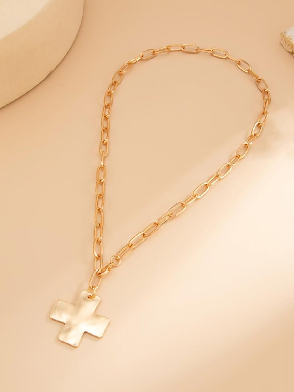 Chunky Gold Cross Necklace for Women, Trendy Layered Pearl Cross Pendant Necklac - Picture 6 of 7